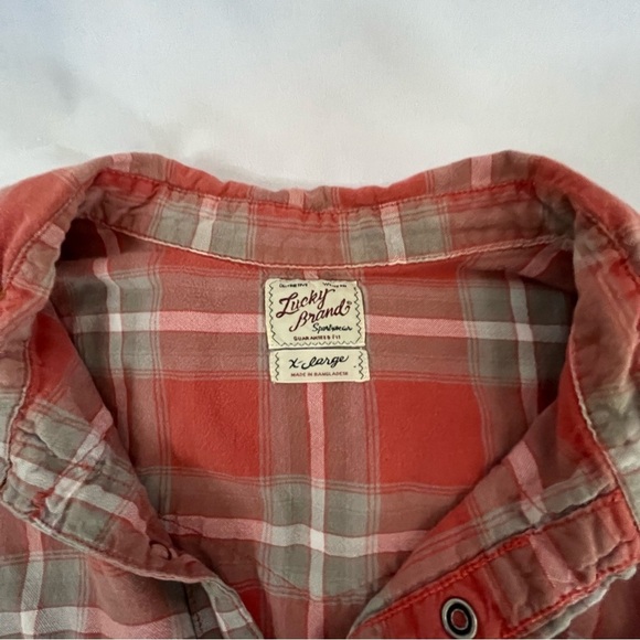 Lucky Brand Mens XL Plaid‎ Western Shirt Short Sleeve Button Up Rust Red - Picture 3 of 6
